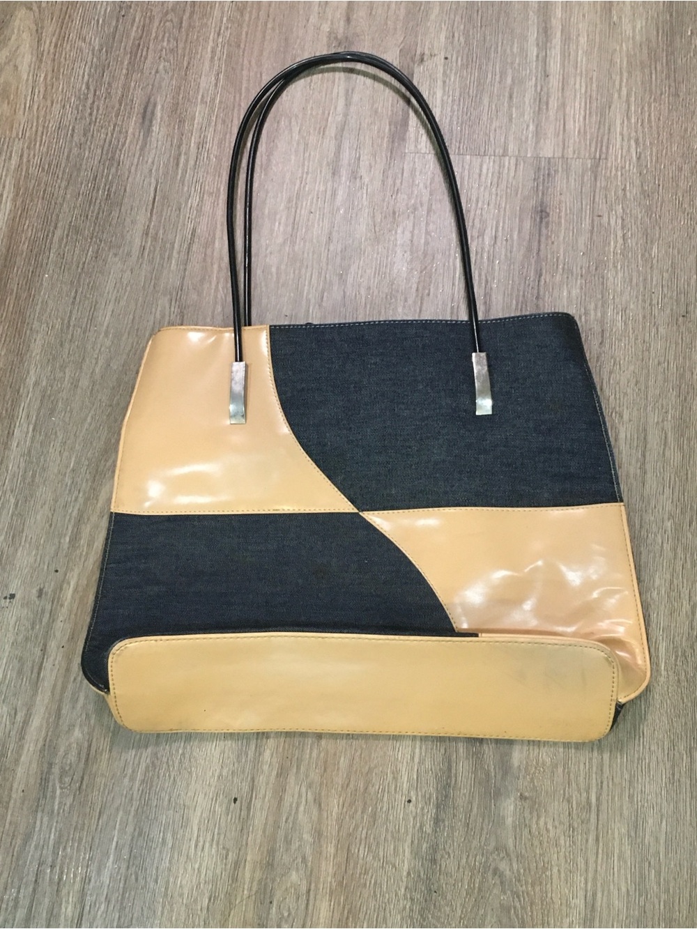 Women's Two-Tone jean and Tan Tote Bag